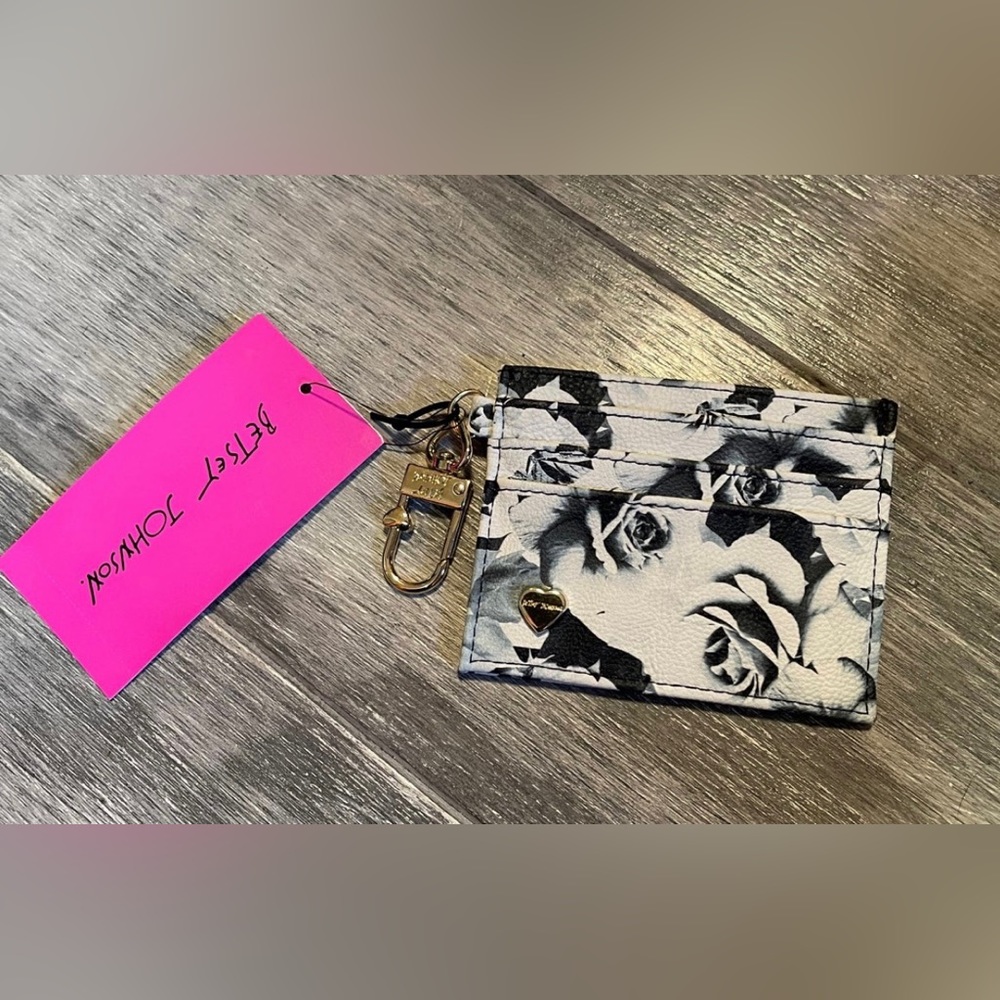 Betsey Johnson Black Floral Keychain Cardholder